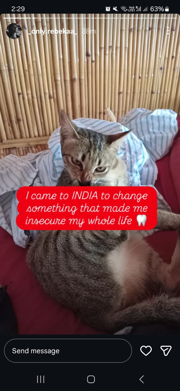 Rebeka's Instagram story — I came to India to change something that made me insecure my whole life